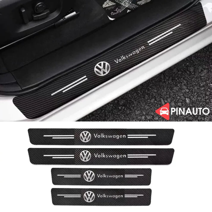 Juego de 8 pegatinas personalizadas con logo de marca, de carbono, súper resistentes, Anti rayones, Anti desgaste, para umbrales de puertas de automóviles.