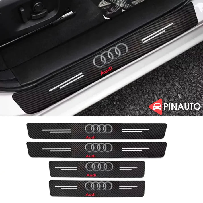 Juego de 8 pegatinas personalizadas con logo de marca, de carbono, súper resistentes, Anti rayones, Anti desgaste, para umbrales de puertas de automóviles.